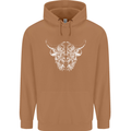 A Highland Cow Design Mens 80% Cotton Hoodie Caramel Latte