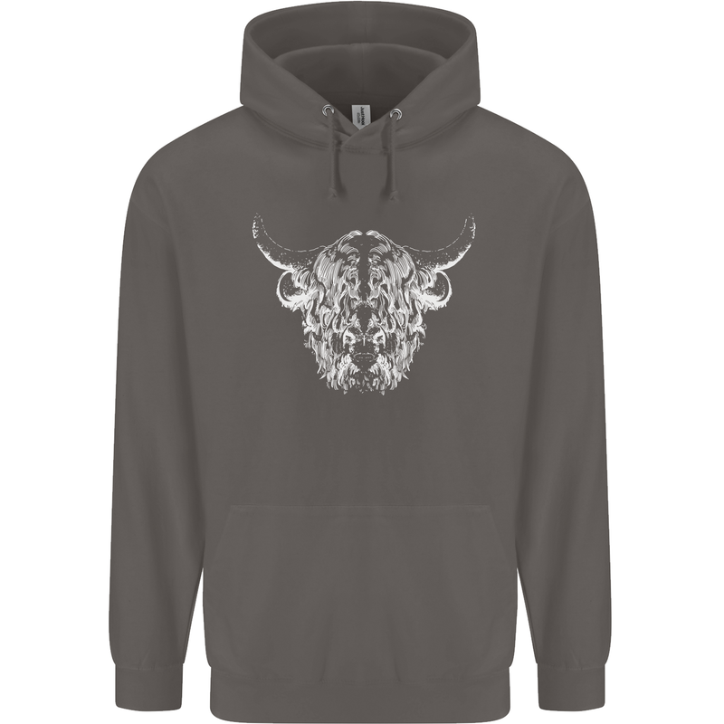 A Highland Cow Design Mens 80% Cotton Hoodie Charcoal