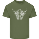 A Highland Cow Design Mens Cotton T-Shirt Tee Top Military Green