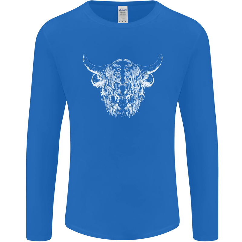 A Highland Cow Design Mens Long Sleeve T-Shirt Royal Blue