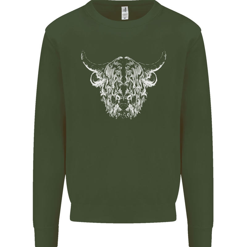 A Highland Cow Design Mens Sweatshirt Jumper Forest Green