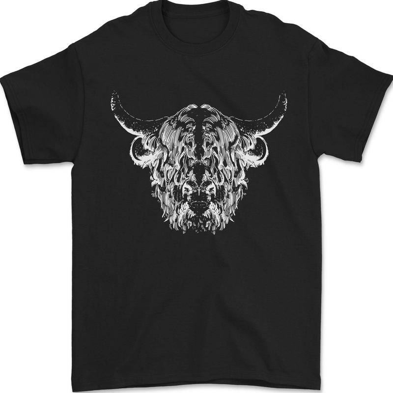 A Highland Cow Design Mens T-Shirt 100% Cotton Black