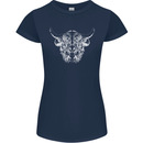 A Highland Cow Design Womens Petite Cut T-Shirt Navy Blue