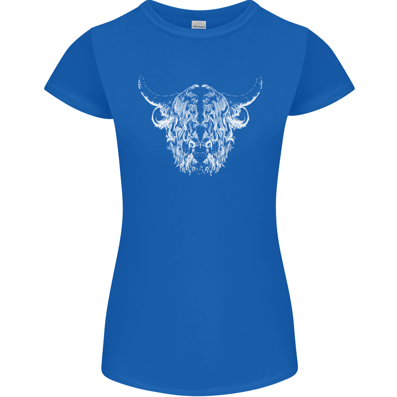 A Highland Cow Design Womens Petite Cut T-Shirt Royal Blue