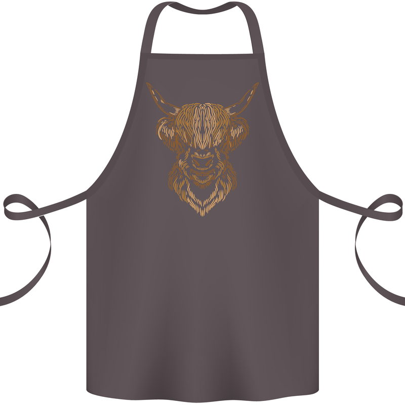 A Highland Cow Drawing Cotton Apron 100% Organic Dark Grey