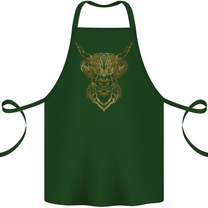 A Highland Cow Drawing Cotton Apron 100% Organic Forest Green