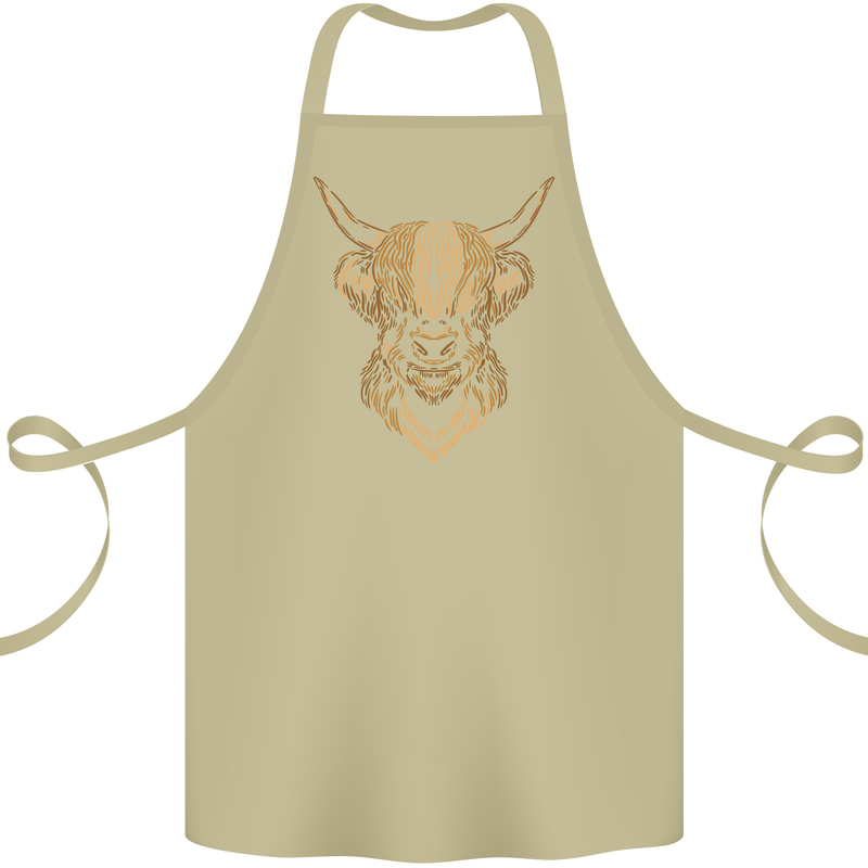 A Highland Cow Drawing Cotton Apron 100% Organic Khaki