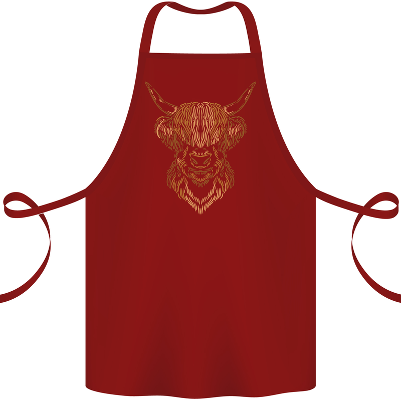 A Highland Cow Drawing Cotton Apron 100% Organic Maroon
