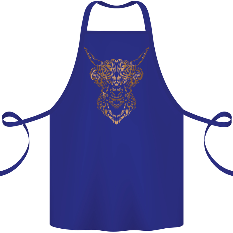 A Highland Cow Drawing Cotton Apron 100% Organic Royal Blue