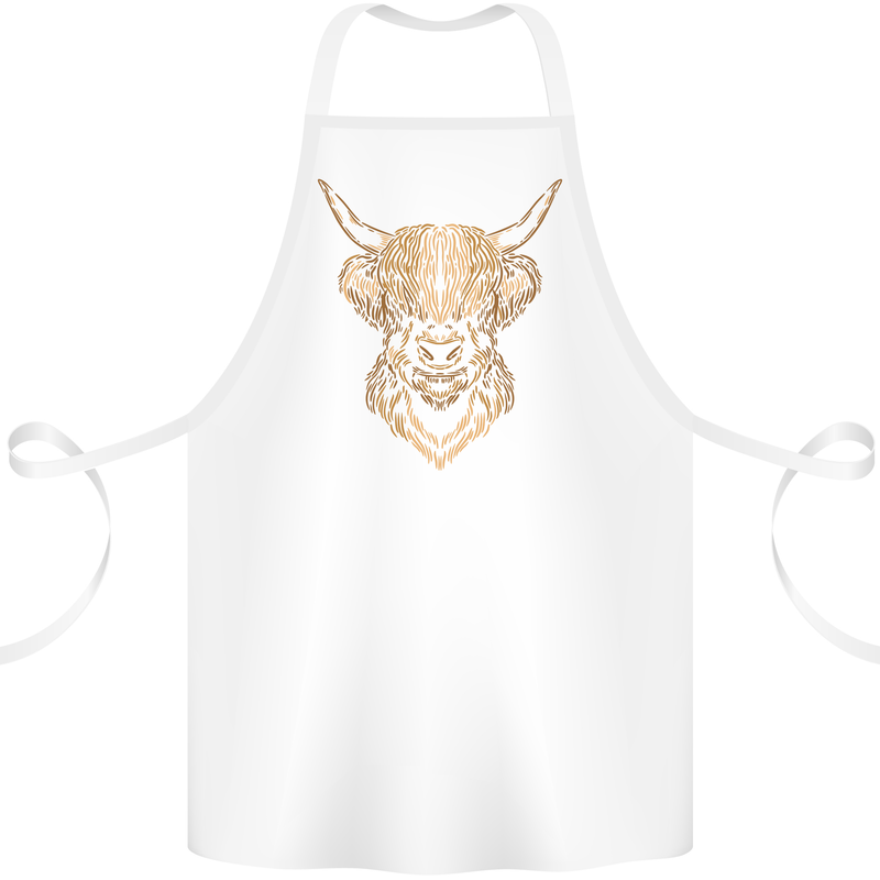 A Highland Cow Drawing Cotton Apron 100% Organic White