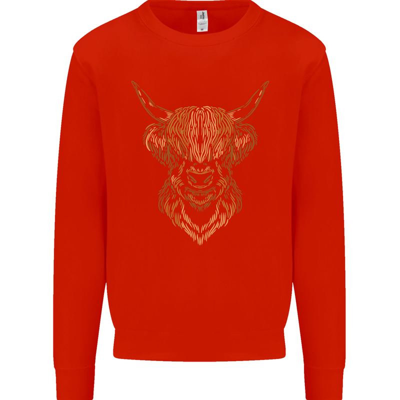A Highland Cow Drawing Kids Sweatshirt Jumper Bright Red