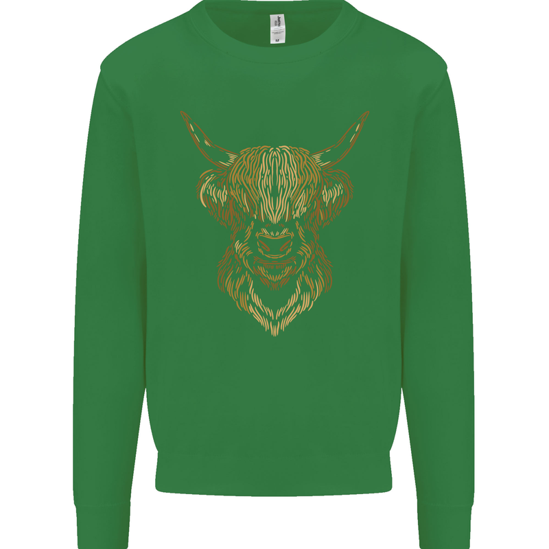 A Highland Cow Drawing Kids Sweatshirt Jumper Irish Green