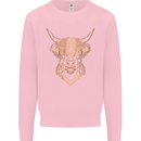 A Highland Cow Drawing Kids Sweatshirt Jumper Light Pink