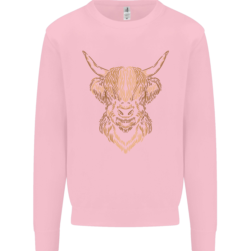 A Highland Cow Drawing Kids Sweatshirt Jumper Light Pink