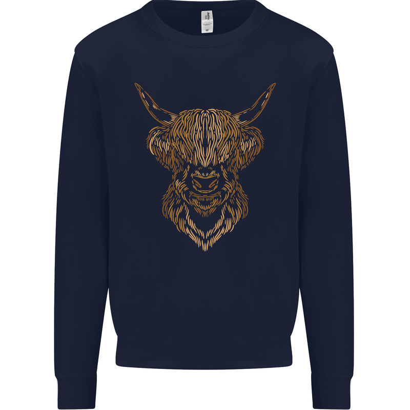A Highland Cow Drawing Kids Sweatshirt Jumper Navy Blue