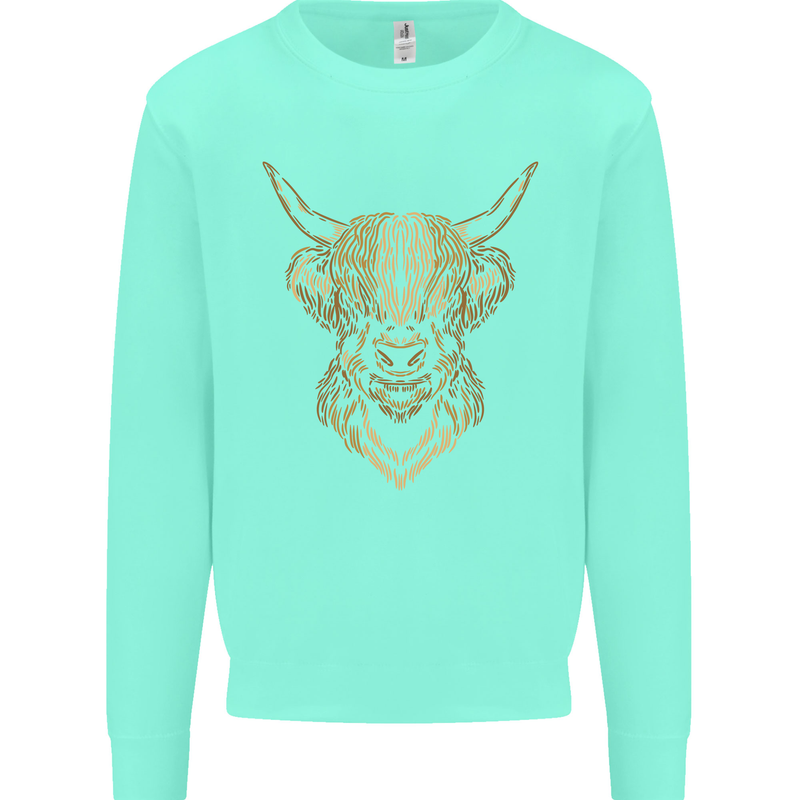 A Highland Cow Drawing Kids Sweatshirt Jumper Peppermint