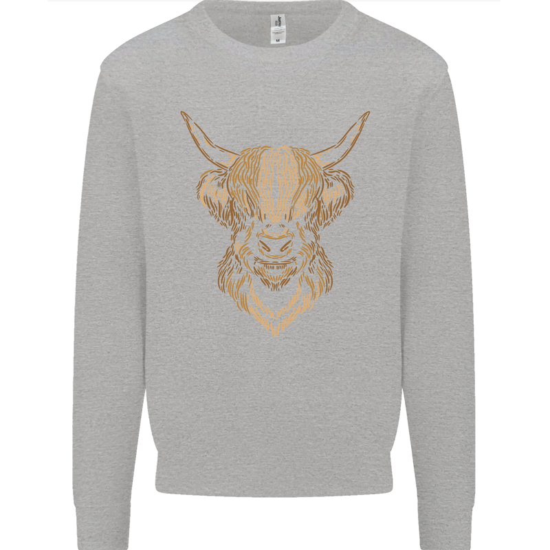 A Highland Cow Drawing Kids Sweatshirt Jumper Sports Grey