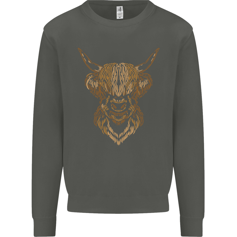 A Highland Cow Drawing Kids Sweatshirt Jumper Storm Grey
