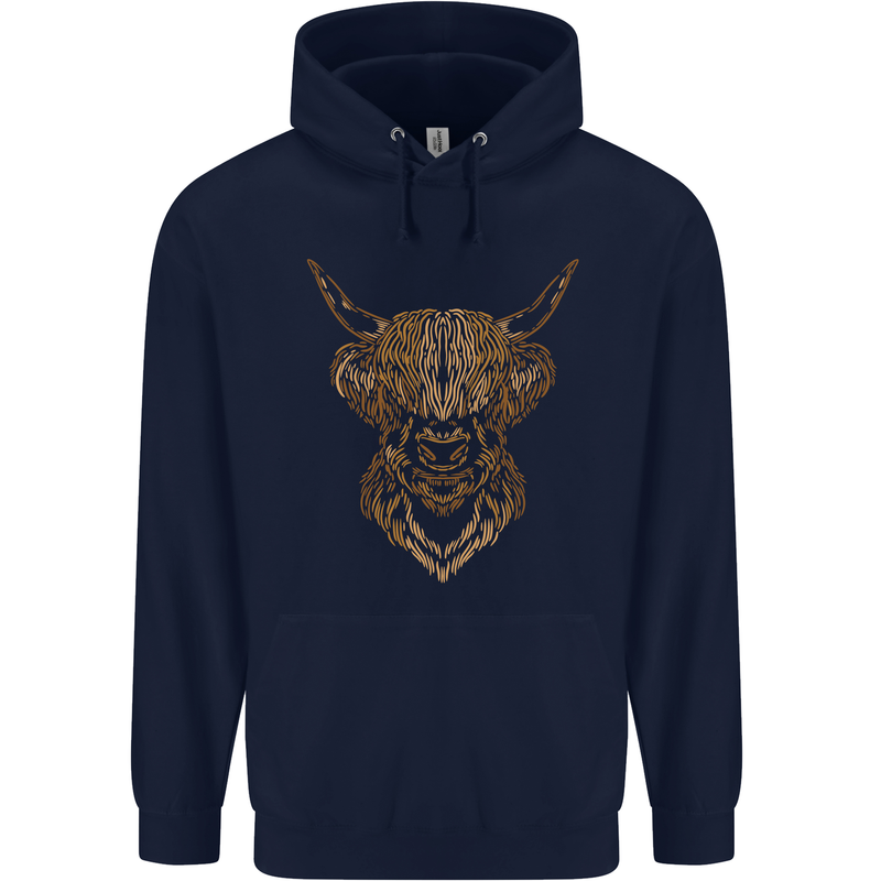 A Highland Cow Drawing Mens 80% Cotton Hoodie Navy Blue