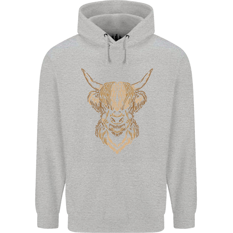 A Highland Cow Drawing Mens 80% Cotton Hoodie Sports Grey