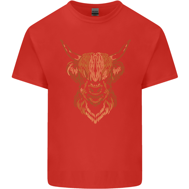 A Highland Cow Drawing Mens Cotton T-Shirt Tee Top Red