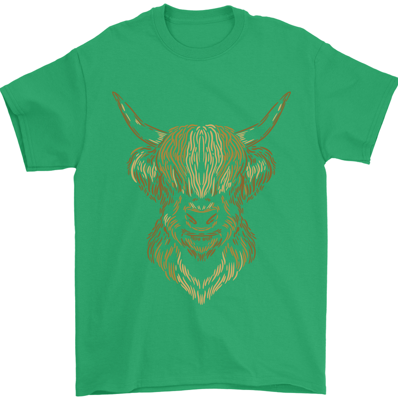 A Highland Cow Drawing Mens T-Shirt 100% Cotton Irish Green