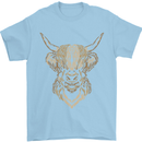A Highland Cow Drawing Mens T-Shirt 100% Cotton Light Blue