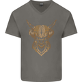 A Highland Cow Drawing Mens V-Neck Cotton T-Shirt Charcoal