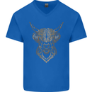 A Highland Cow Drawing Mens V-Neck Cotton T-Shirt Royal Blue