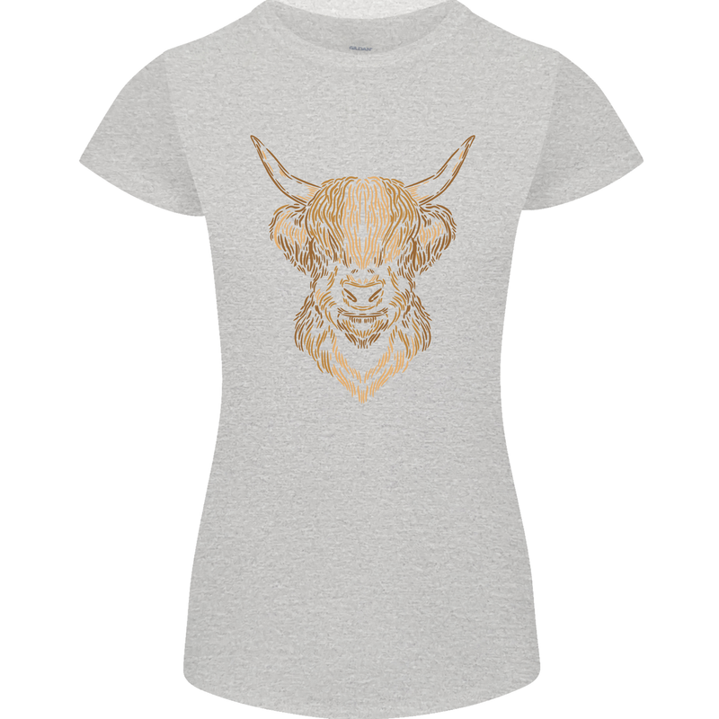 A Highland Cow Drawing Womens Petite Cut T-Shirt Sports Grey