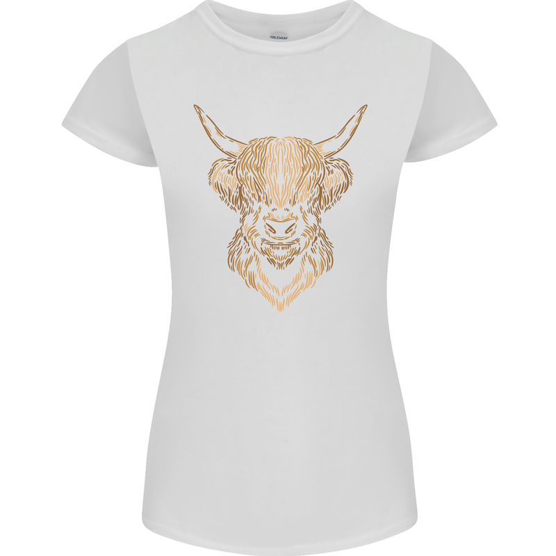 A Highland Cow Drawing Womens Petite Cut T-Shirt White