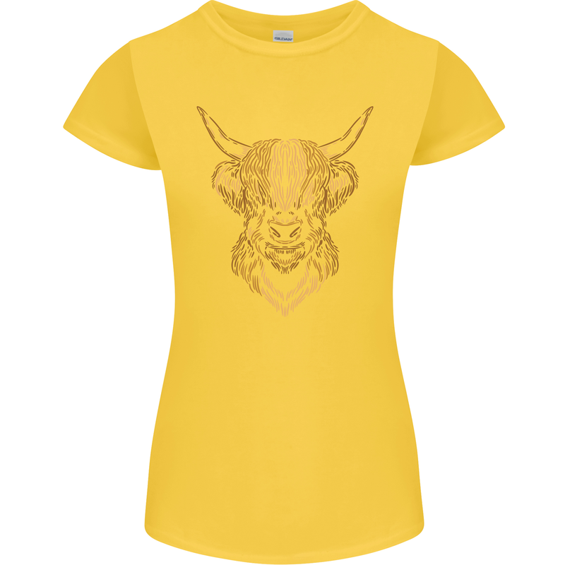 A Highland Cow Drawing Womens Petite Cut T-Shirt Yellow