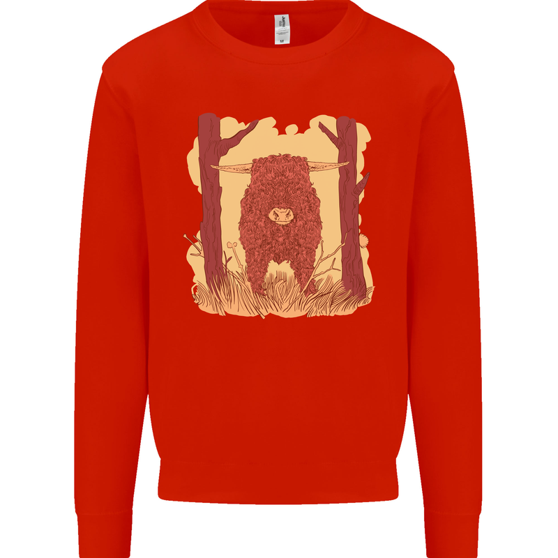 A Highland Cow Kids Sweatshirt Jumper Bright Red