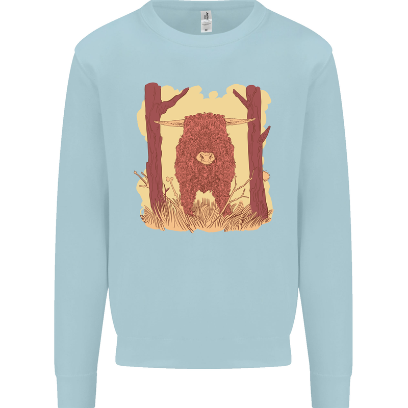 A Highland Cow Kids Sweatshirt Jumper Light Blue