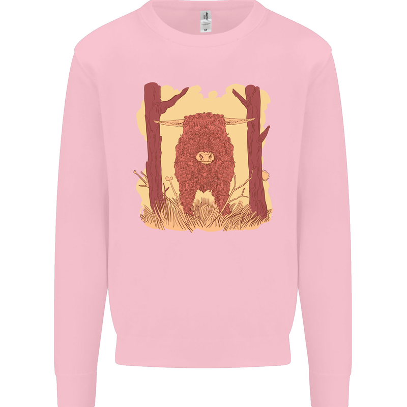 A Highland Cow Kids Sweatshirt Jumper Light Pink