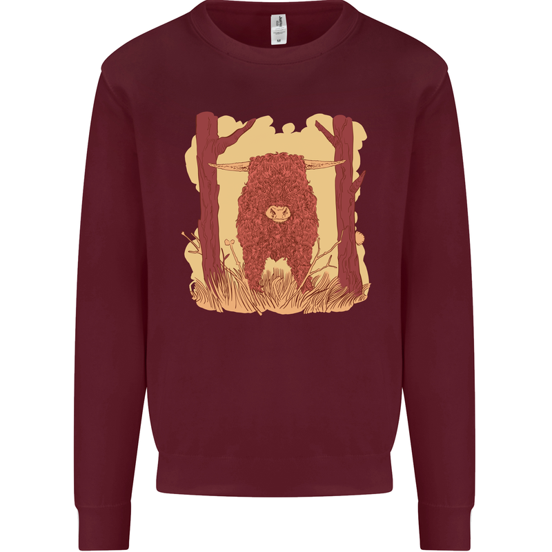 A Highland Cow Kids Sweatshirt Jumper Maroon