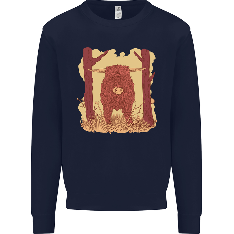 A Highland Cow Kids Sweatshirt Jumper Navy Blue