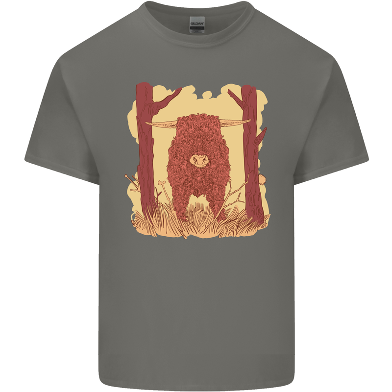A Highland Cow Mens Cotton T-Shirt Tee Top Charcoal