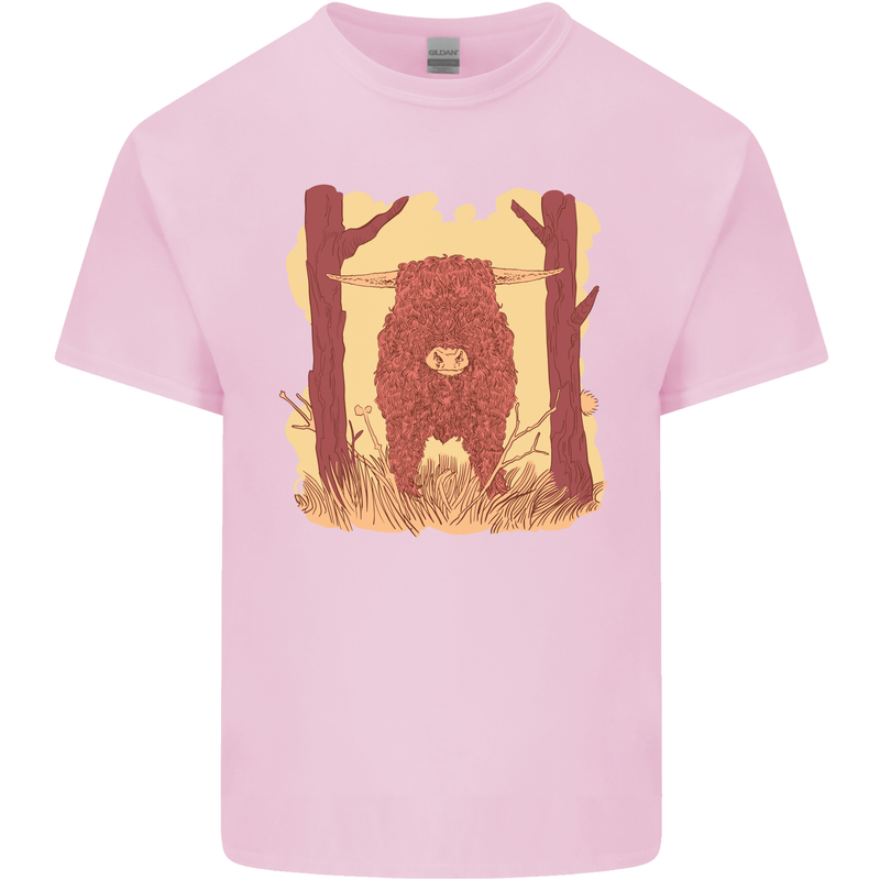 A Highland Cow Mens Cotton T-Shirt Tee Top Light Pink