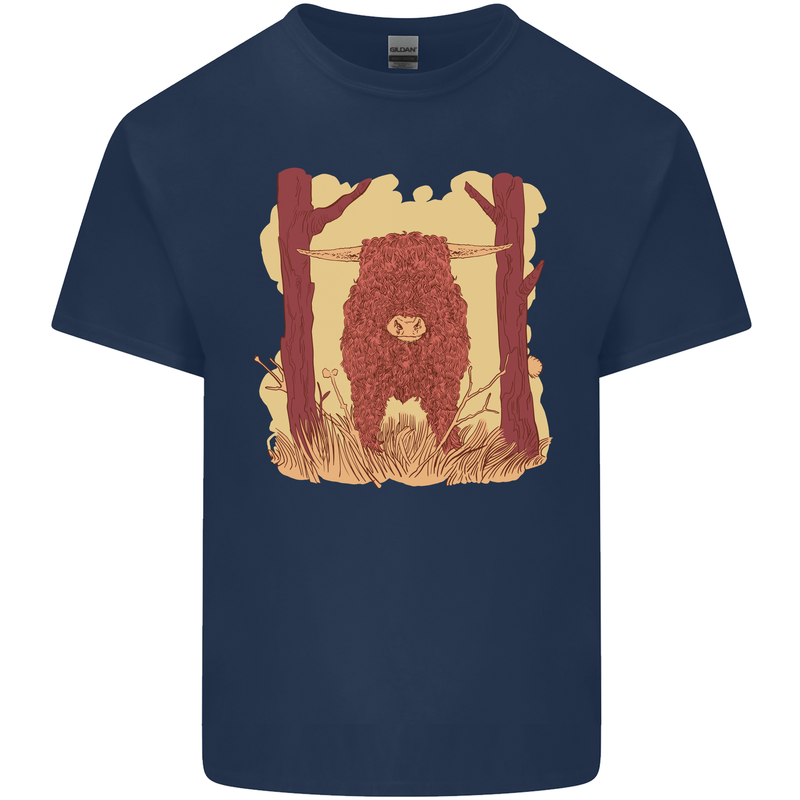 A Highland Cow Mens Cotton T-Shirt Tee Top Navy Blue