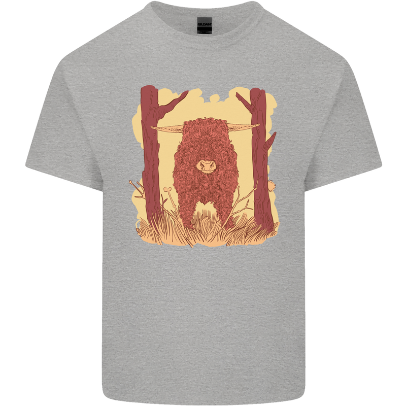 A Highland Cow Mens Cotton T-Shirt Tee Top Sports Grey
