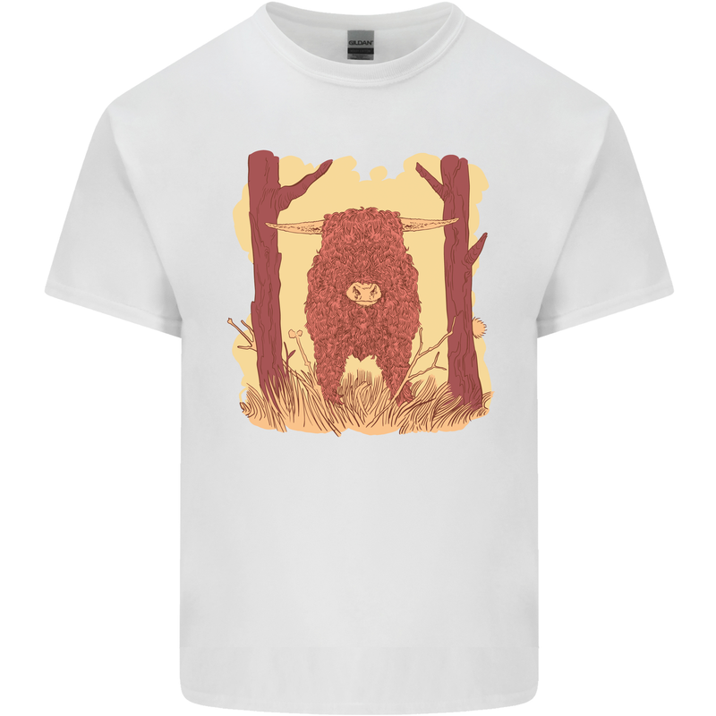 A Highland Cow Mens Cotton T-Shirt Tee Top White