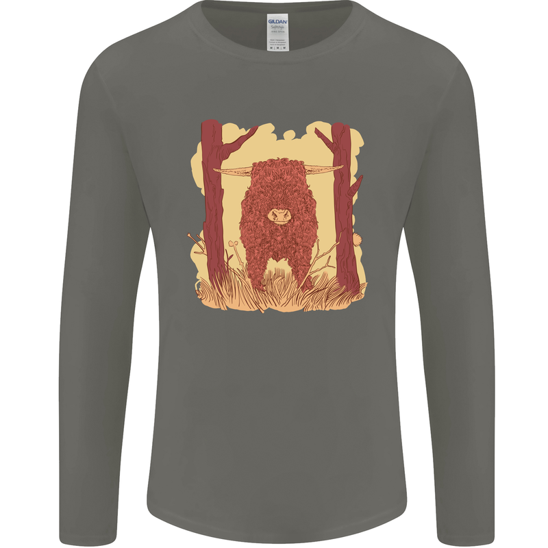 A Highland Cow Mens Long Sleeve T-Shirt Charcoal