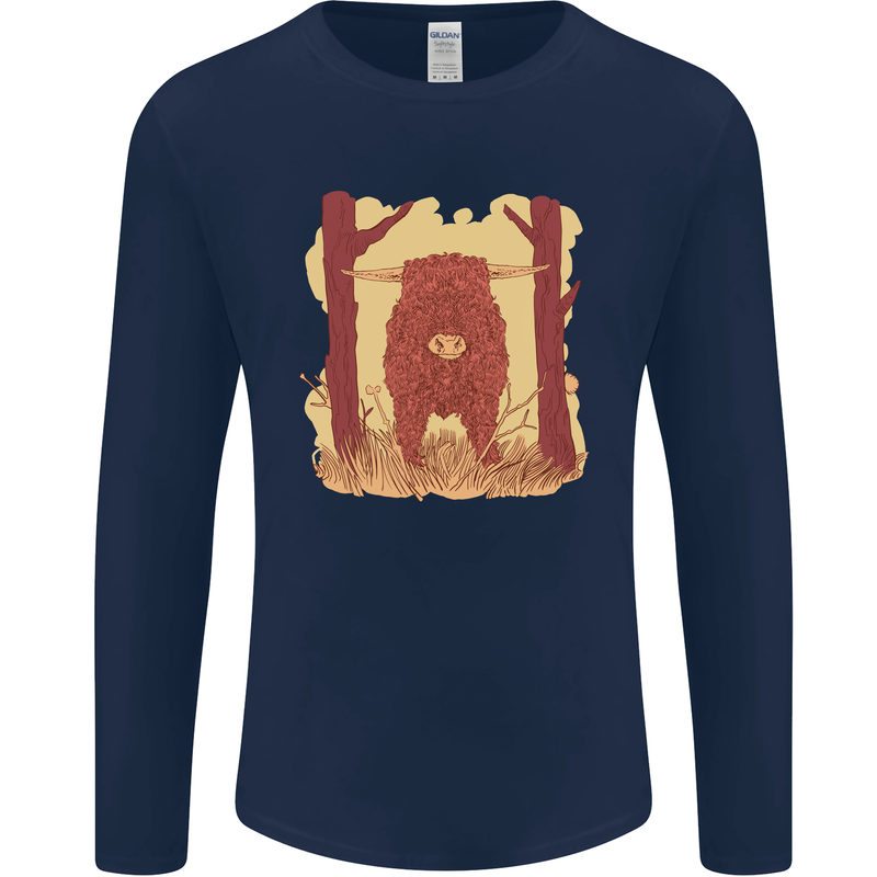 A Highland Cow Mens Long Sleeve T-Shirt Navy Blue