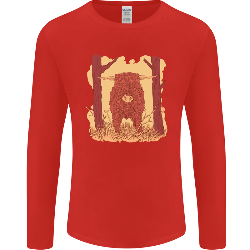 A Highland Cow Mens Long Sleeve T-Shirt Red
