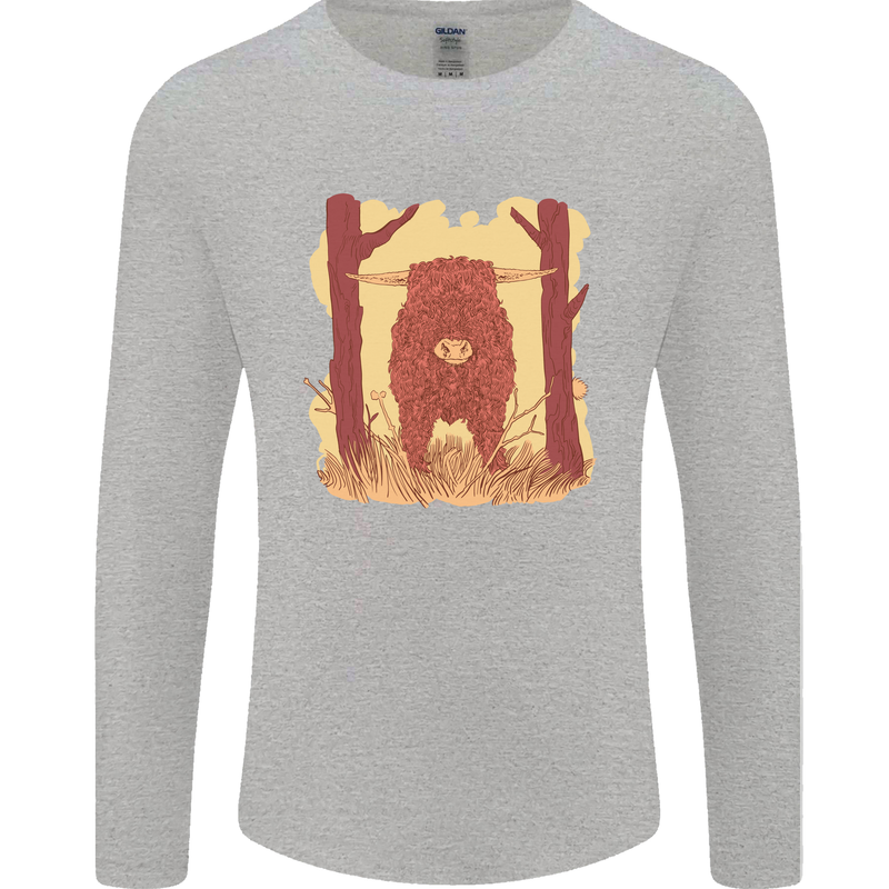 A Highland Cow Mens Long Sleeve T-Shirt Sports Grey