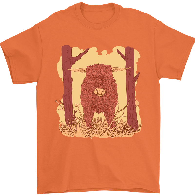 A Highland Cow Mens T-Shirt 100% Cotton Orange