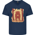 A Highland Cow Mens V-Neck Cotton T-Shirt Navy Blue