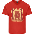 A Highland Cow Mens V-Neck Cotton T-Shirt Red