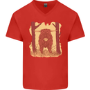 A Highland Cow Mens V-Neck Cotton T-Shirt Red